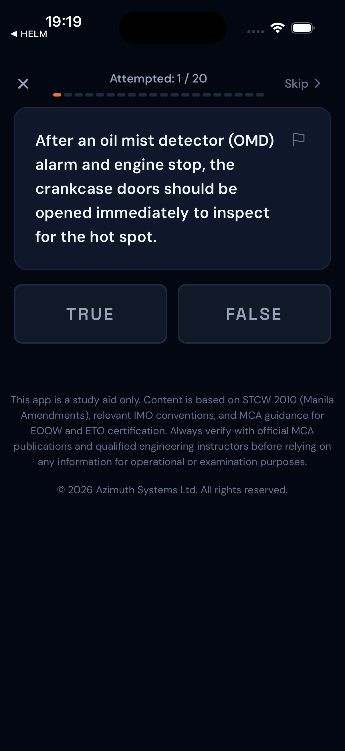 True or false question in the exam simulator