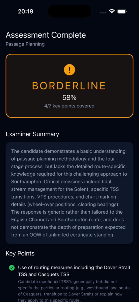 AI oral examiner assessment result with detailed feedback
